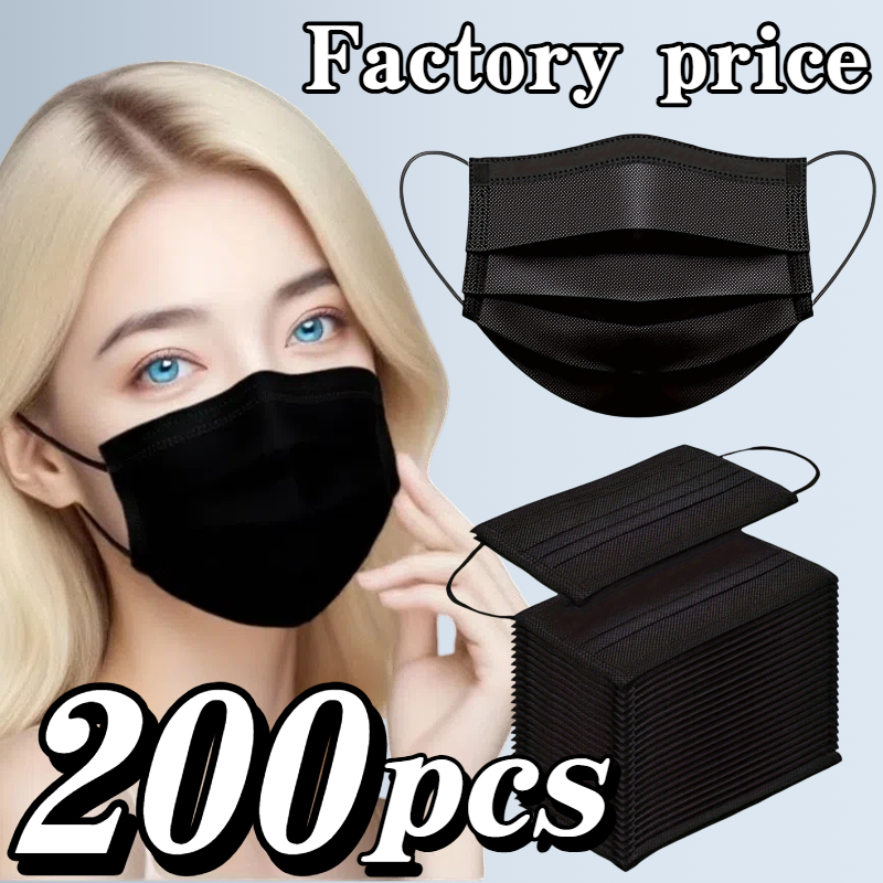 Disposable Surgical Mask - 200Pcs Thick Black Disposable Protective Masks