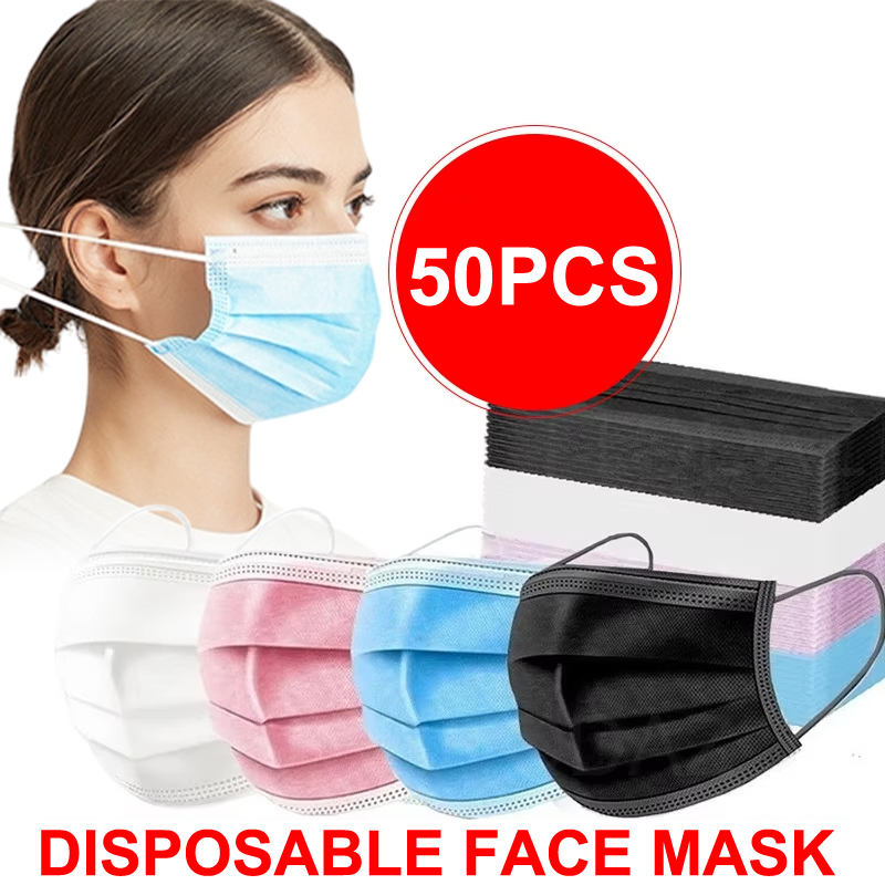50Pcs 3-layer Mask Face Masks  - огляд і ціна Black Face Mask Pack