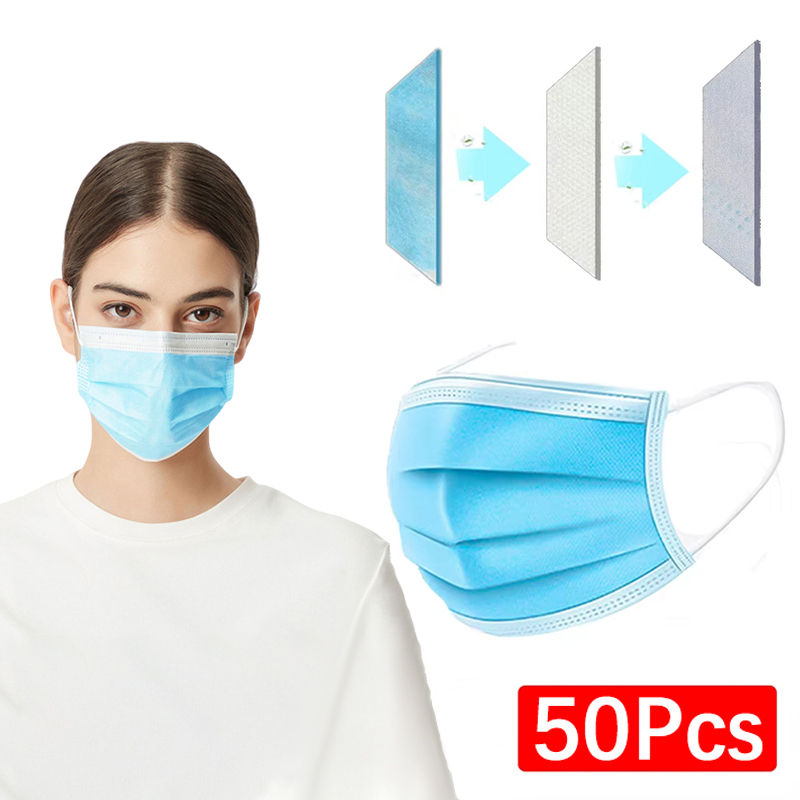 50Pcs 3-layer Mask Face Masks  - огляд і ціна Black Face Mask Pack