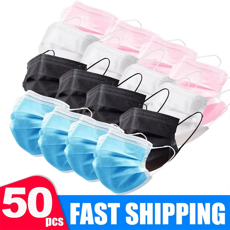 50Pcs 3-layer Mask Face Masks  - огляд і ціна Black Face Mask Pack